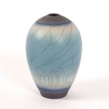 David White (1934-2011), an ovoid porcelain vase, pale blue crackled glaze, impressed mark,