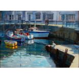Michael B Edwards (1939-2009)/Harbour Scene, Padstow/signed/oil on panel, 35cm x 48.