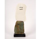 Peter Hayes (born 1946), a pierced porcelain blade on clay form and slate base, signed, 26.