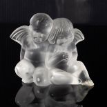 Lalique, a modern frosted glass cherub group, etched Lalique France, 8.