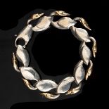 Brett Payne, a silver Swan bracelet, Sheffield 1997, the interlocking swan links with gold heads,