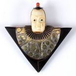 Mario Ballerino, Guerriero, a mixed media brooch of stylized warrior form,