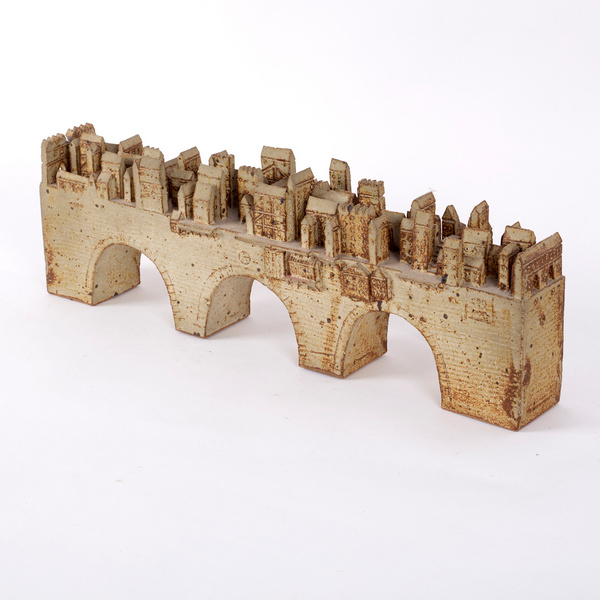 Bryan Newman (1935-2019) for Aller Pottery, a stoneware sculpture of a town on a bridge, - Image 2 of 3