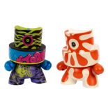 Toofly for Kid Robot two Dunny Fat Cap Series figures, hand painted graffitti,