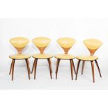 Norman Cherner for Plycraft, American 1960s, four single chairs, yellow vinyl upholstery,