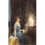 James Durden (1878-1964)/Elegant Young Lady at the Piano/signed/watercolour and bodycolour,