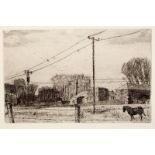 Leslie Duxbury (1921-2001)/Out of Town/etching, plate size 12cm x 19cm/View from a Gate/etching,