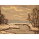 20th Century/Country Scene in Winter/indistinctly signed/oil on board,