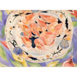 Jenny Devereux (born 1945)/Shrimps on a Patterned Plate/watercolour,