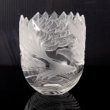 Steuben, a modern crystal bowl etched with three eagles in flight, 23cm high,
