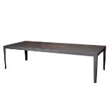 Italian Contemporary, a grey lacquered steel dining table having wood inlaid panel to centre,