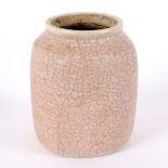 David Leach (1911-2005), a stoneware jar of square form, pale pink crackle glaze impressed DL mark,