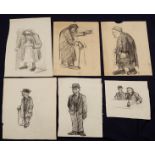Leslie Duxbury (1921-2001)/Lancashire Characters/six black crayon sketches, various sizes,