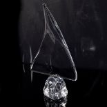 Daum, France, a clear glass sculpture of sail form, etched mark to base,