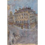 Adrian Ryan (1920-1988)/Paris Street/signed lower right Ryan/mixed media on newspaper,