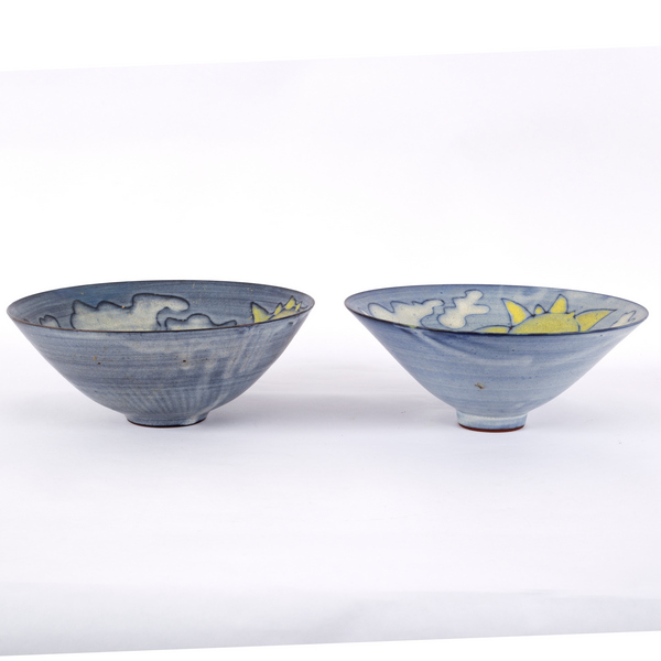 Tessa Fuchs (1936-2012), a pair of earthenware bowls, each of conical form, blue glaze exterior, - Image 3 of 5