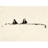 Judas and Jesus at the Last Supper/indistinctly signed/print,