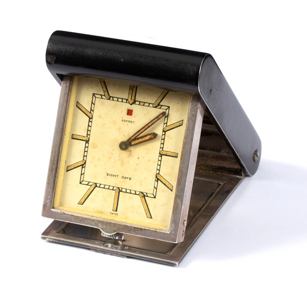 Jaeger-LeCoultre, an Art Deco silver cased folding bedside clock in an Asprey case, London 1935, - Image 2 of 3