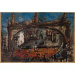 Kenneth Rowell (1920-1999)/Sketch of Set Building/signed upper right/mixed media,