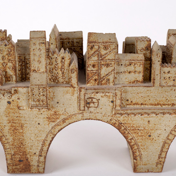 Bryan Newman (1935-2019) for Aller Pottery, a stoneware sculpture of a town on a bridge, - Image 3 of 3