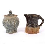 Jane Hamlyn (born 1940), a saltglaze jug with twisted handle, impressed mark, 13cm high,