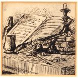 Edward Leslie Badham (1873-1944)/Still Life with Violin/ink drawing, 9.5cm x 9.