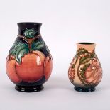 Moorcroft Pottery, two trial vases: one in a pale pink and green chicory type pattern, 9.