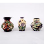 Moorcroft Pottery, three small vases: Chicory, 8.25cm high, Hepatica, 9.5cm high and Palmata, 9.