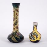 Moorcroft Pottery, a Rarotonga vase, 10.5cm high and a Fiji vase with elongated neck, 20.