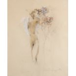 20th Century/Figur Mit Rosen/signed, inscribed and dated/watercolour and pencil, 69cm x 55.