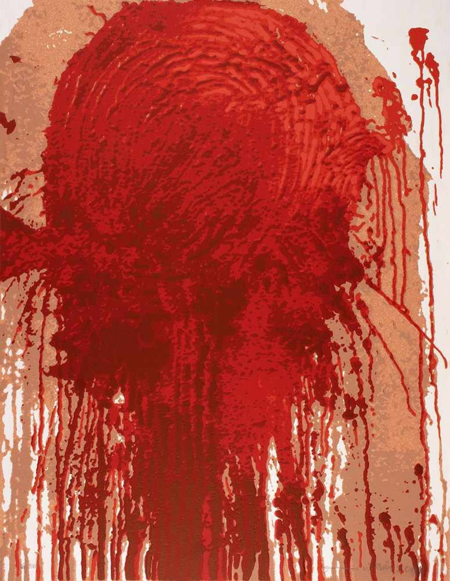 Hermann Nitsch. Ohne Titel (Schüttbild). Farbserigraphie über Sand. 2001. 80 : 62 cm. Signiert und