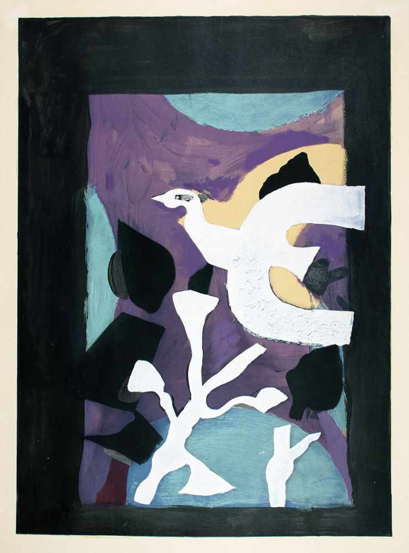 Georges Braque. Oiseaux noir, fleurs jaune. Farblithographie. 1963. 42,7 : 32,0 cm (66,7 : 49,5 cm). - Bild 2 aus 2