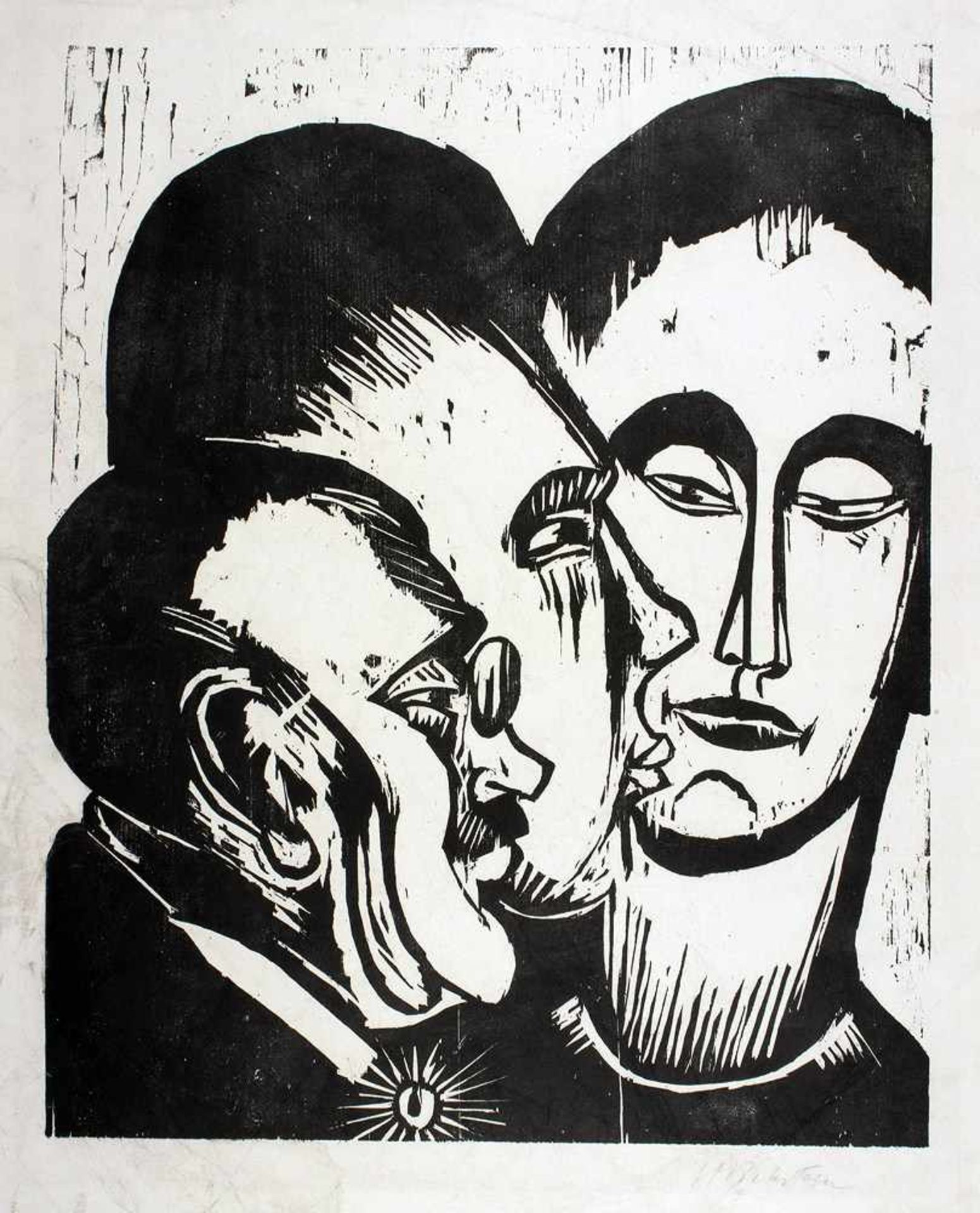 Max Pechstein. Drei Köpfe. Holzschnitt. 1923. 49,5 : 40,0 cm (76,5 : 56,0 cm). Signiert.