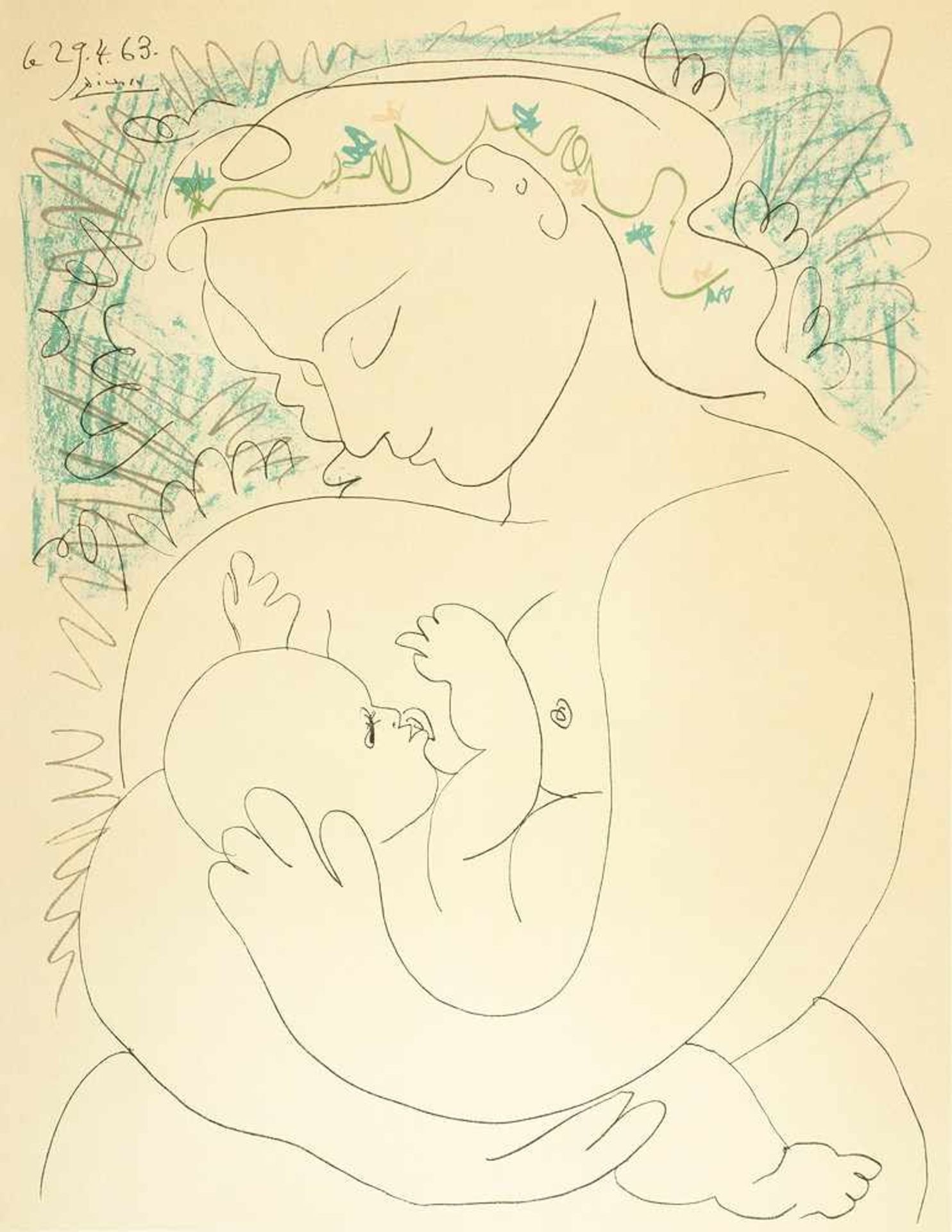 Pablo Picasso. Maternité. Farblithographie nach einer Zeichnung. 50,5 : 39,0 cm (65,0 : 50,0 cm). <