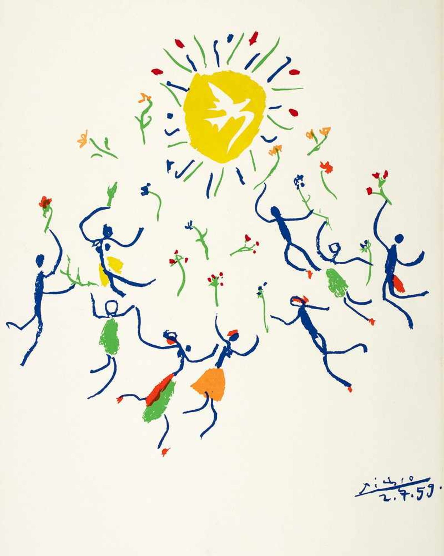 Pablo Picasso. Ronde au soleil. Lithographie nach farbiger Zeichnung. 1959. 36,0 : 33,0 cm (64,5 :