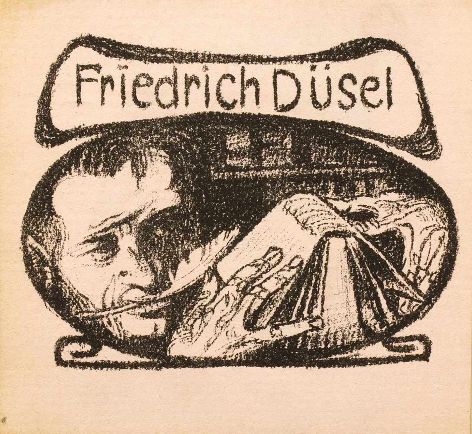 Ernst Barlach. Exlibris Friedrich Düsel. Lithographie. Um 1905/06. 7,5 : 9,8 cm (9.8 : 10,5 cm).