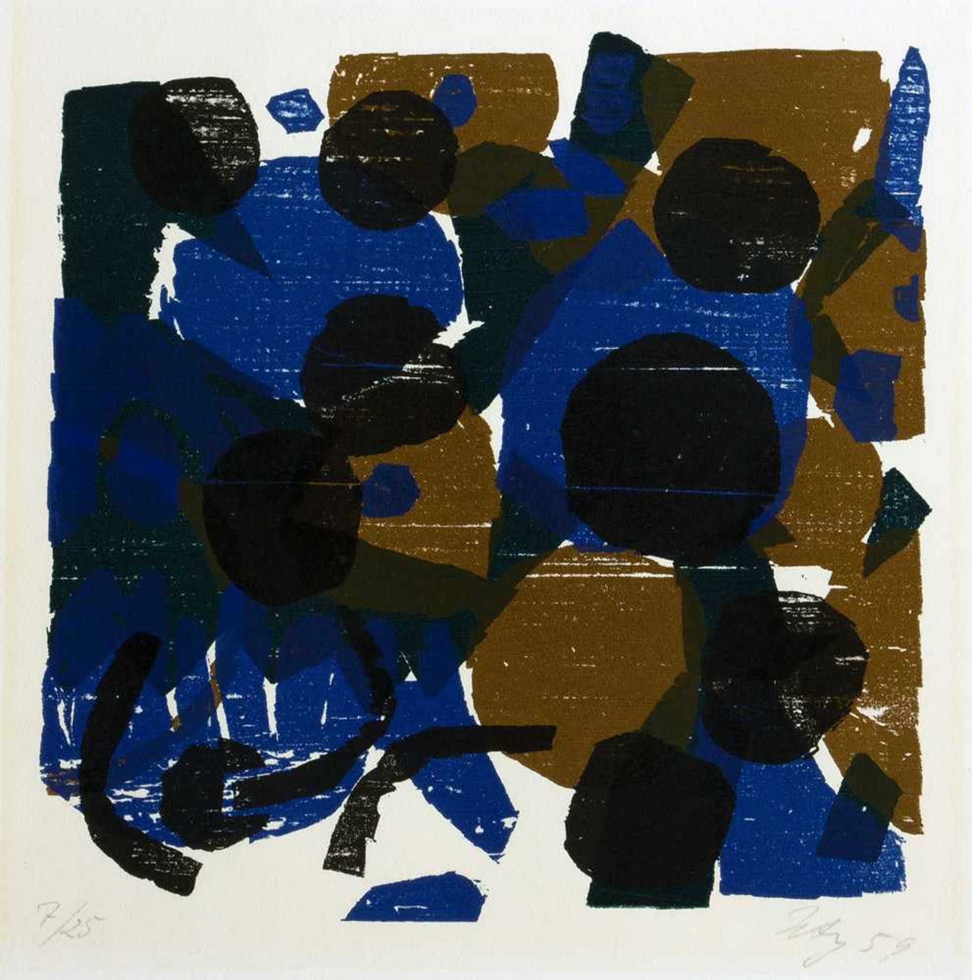 Ernst Wilhelm Nay. Komposition. Farbholzschnitt. 1959. 21,4 : 21,0 cm (24,8 : 24,8 cm). Signiert,