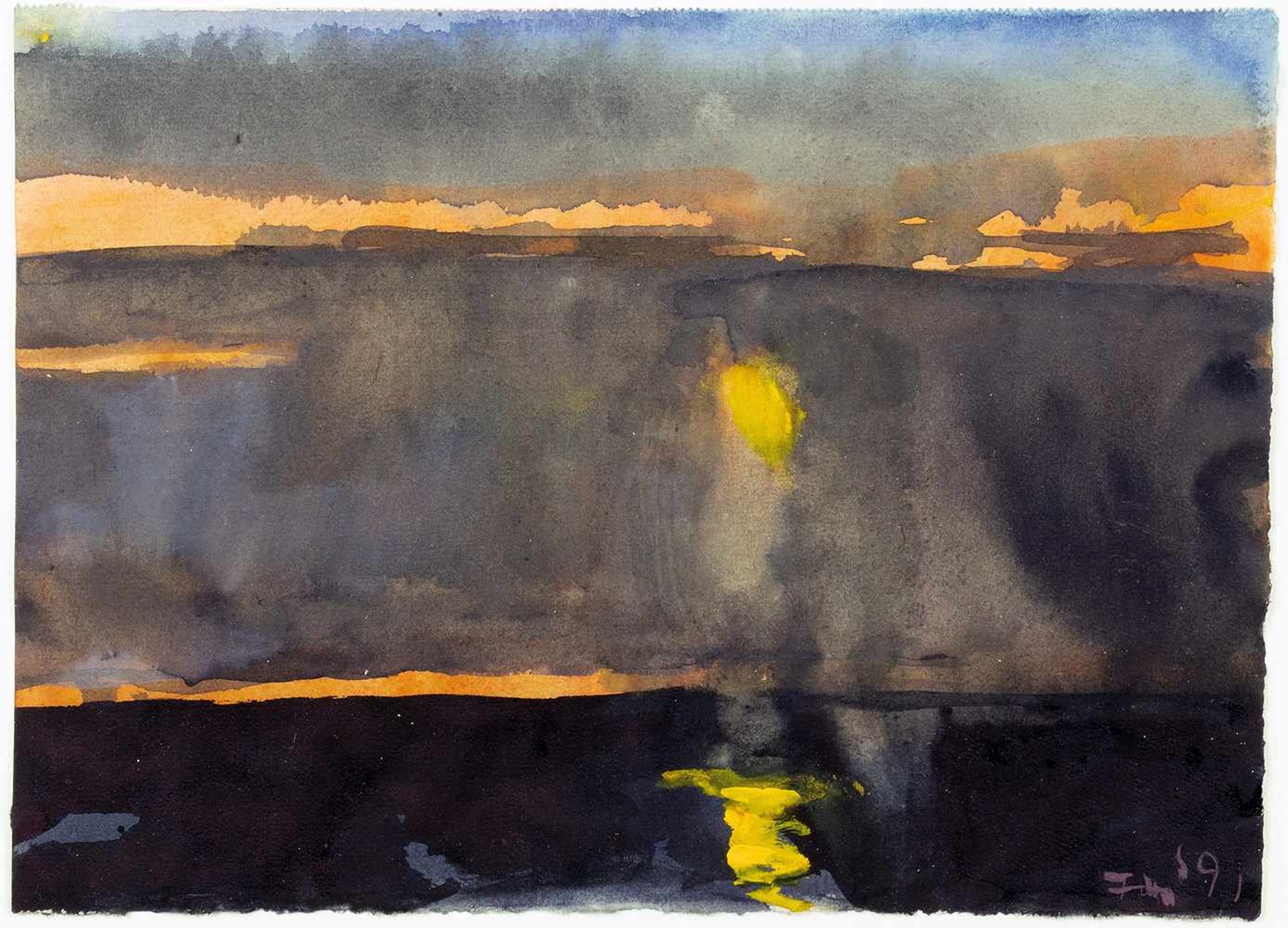 Klaus Fußmann. Sonnenuntergang. Aquarell und Gouache. 1991. 22,3 : 30,5 cm. Monogrammiert und
