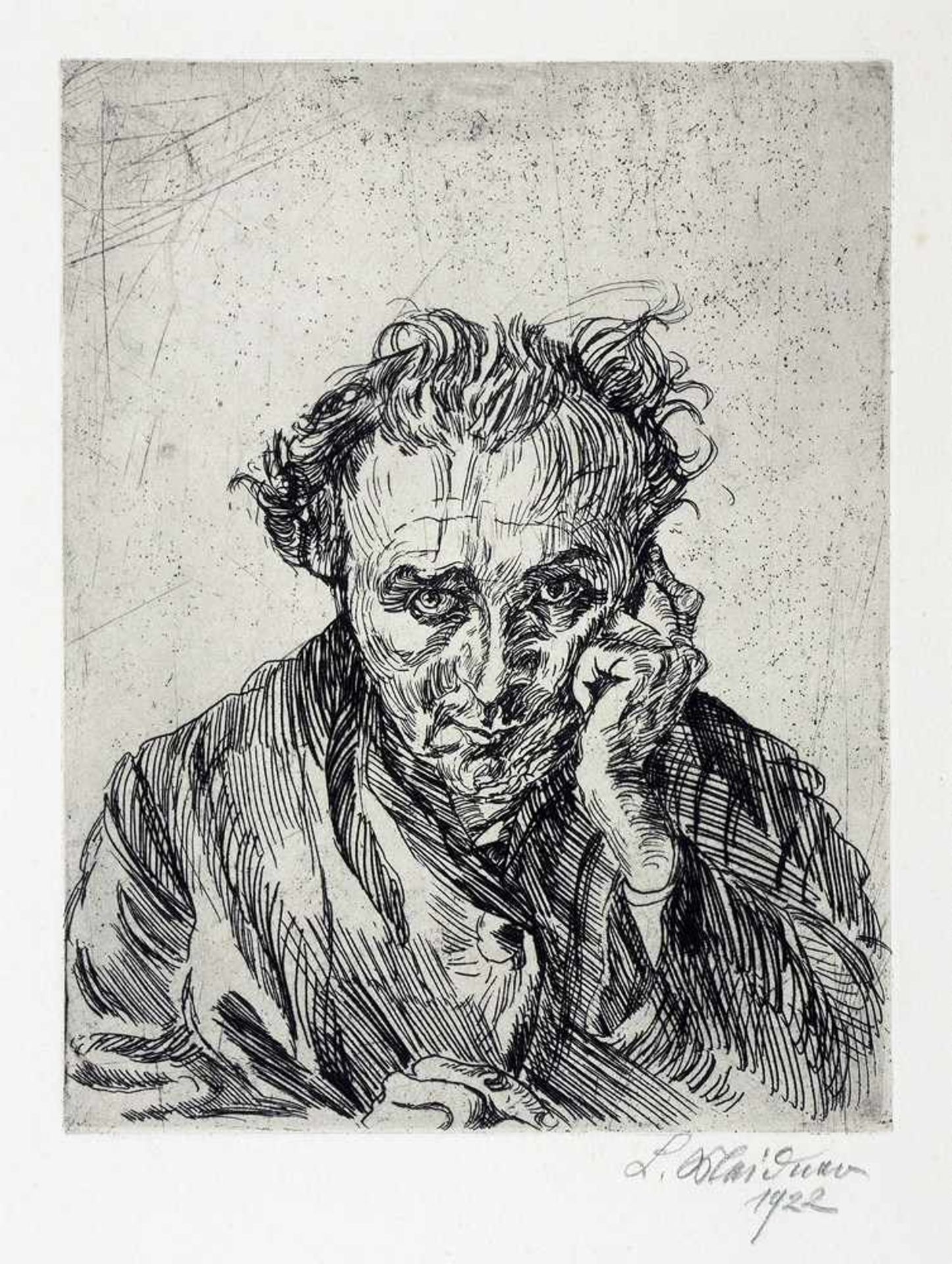 Ludwig Meidner. Portrait Eugen Klöpfer in Molière. Radierung. 1922. 26,5 : 20,8 cm (45,5 : 35,8 cm).