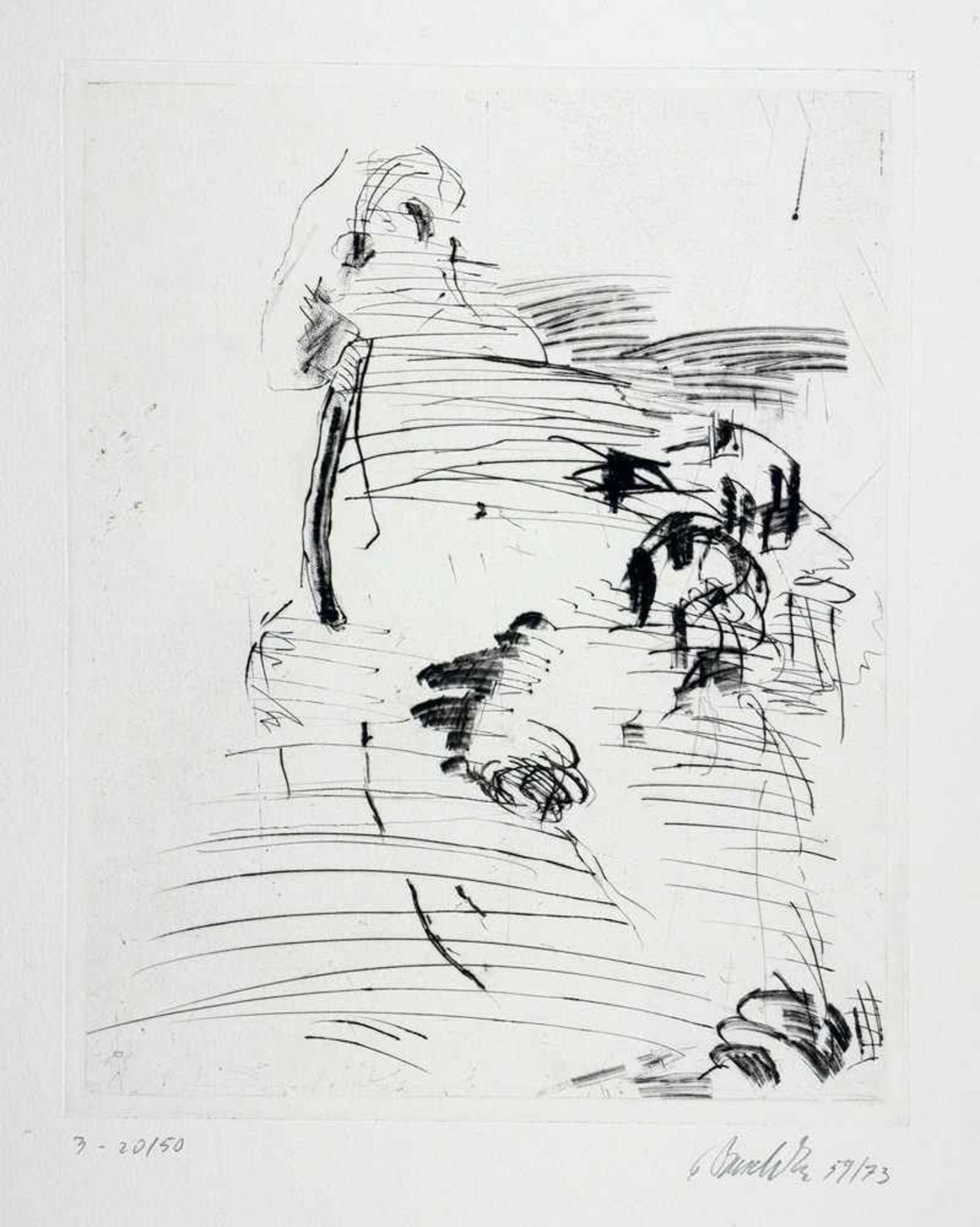 Georg Baselitz. Ohne Titel. Radierung. 1959/1973. 29,3 : 23,8 cm (66,0 : 50,8 cm). Signiert, datiert