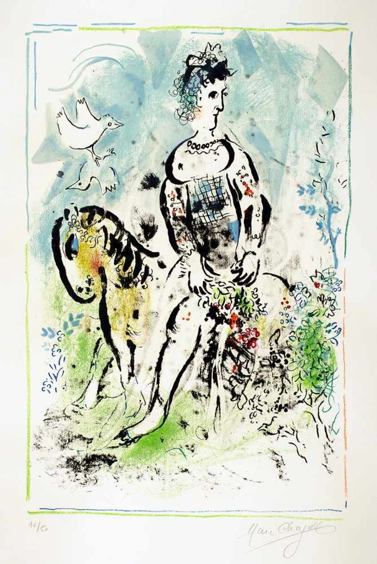 Marc Chagall. Pierrot lunaire. Farblithographie. 1969. 58,8 : 37,8 cm (76,0 : 53,5 cm). Signiert und