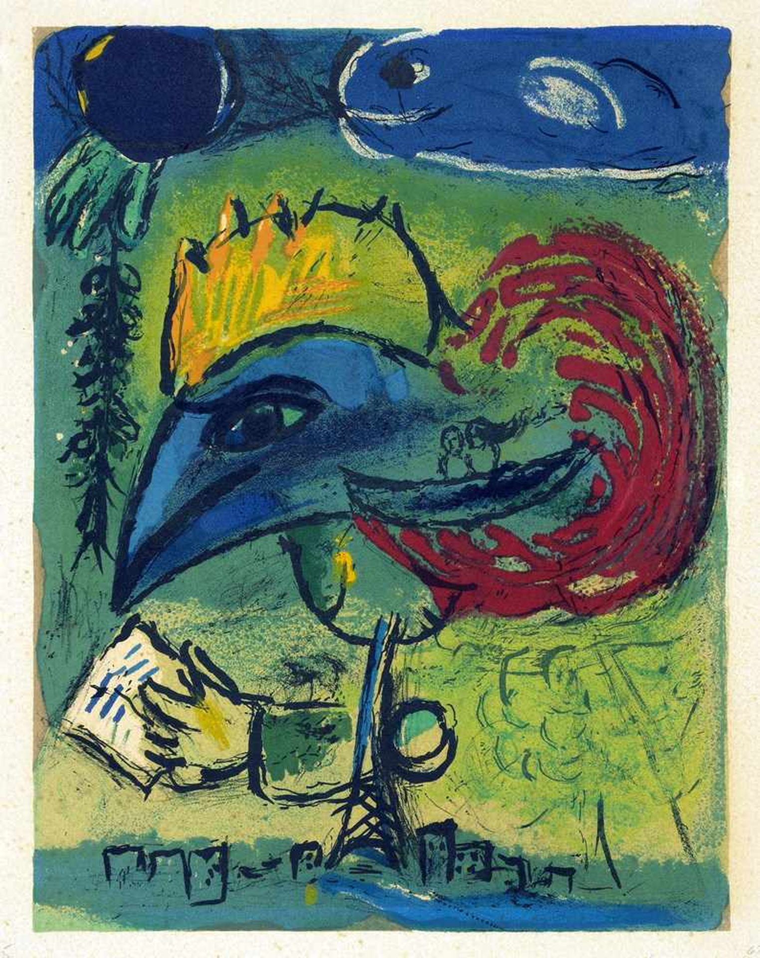 Marc Chagall. Le coq. Farblithographie nach einem Gemälde. 1952. 26 : 20 cm. Auf Velin dAr