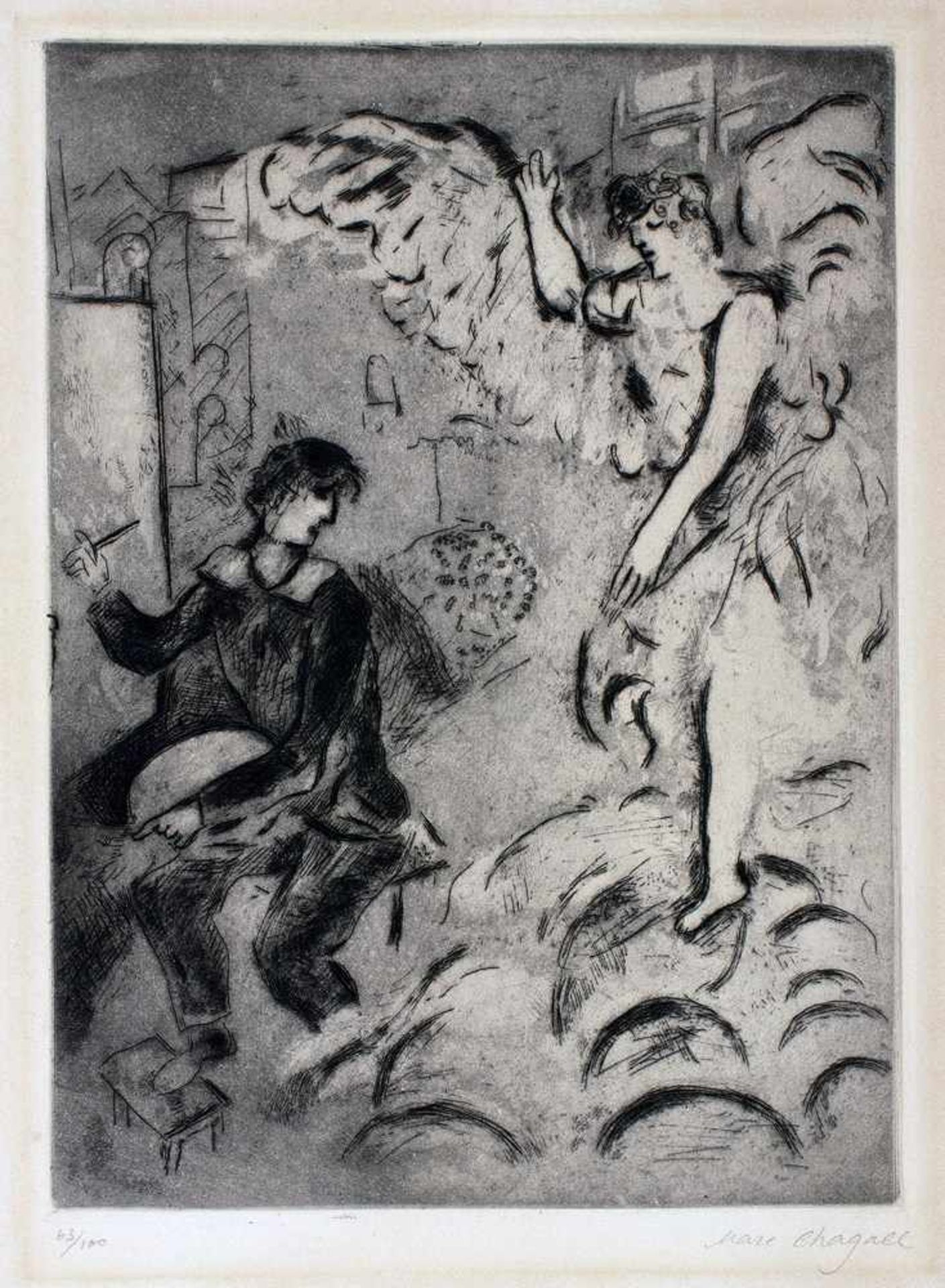 Marc Chagall. L'Apparition, I. (Die Erscheinung, I). Aquatintaradierung. 1924/1925. 37,2 : 27,3