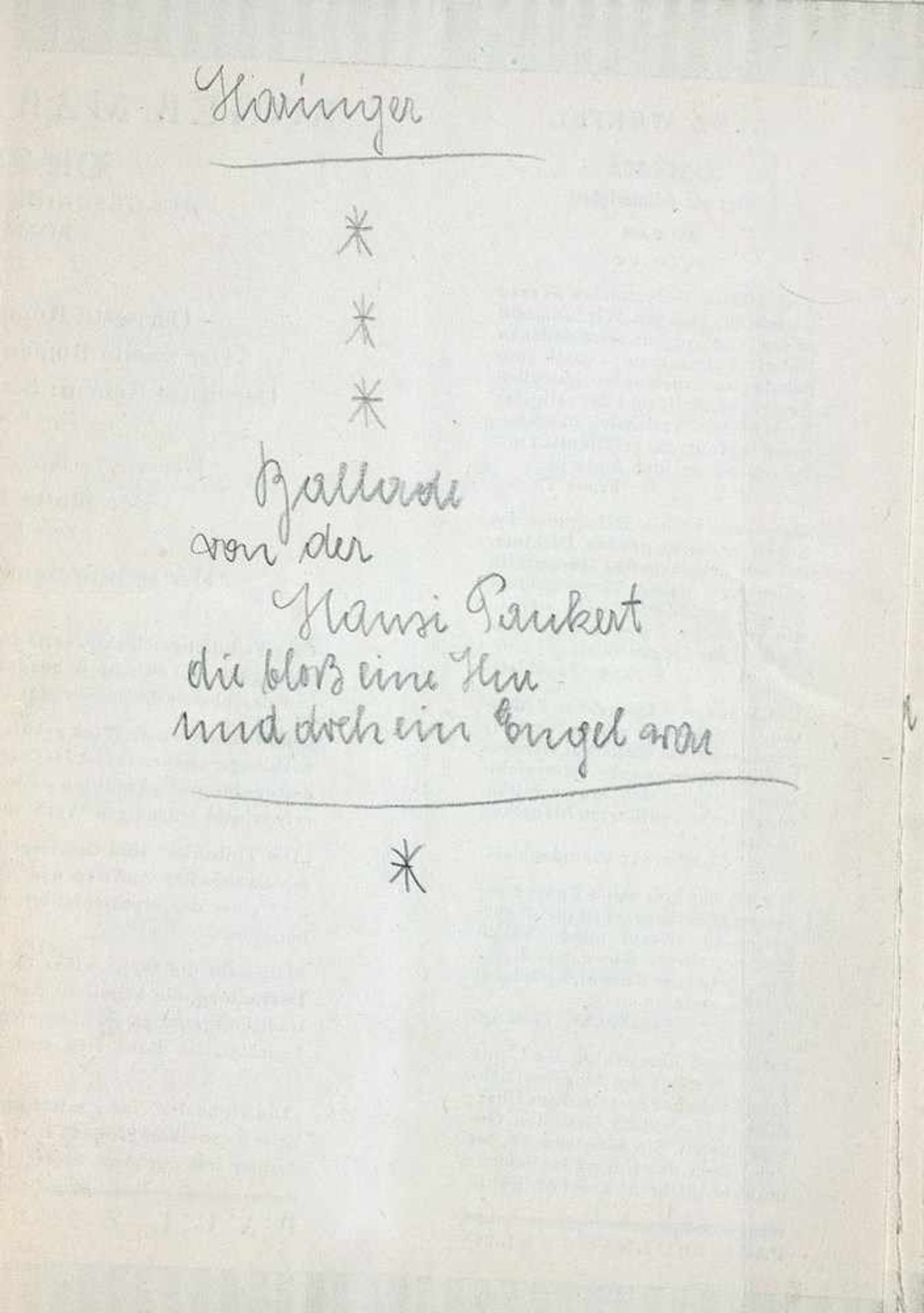 Jakob Haringer. Drei eigenhändige Gedichtmanuskripte, alle mit Unterschrift. Alle ohne Datum. - Bild 4 aus 4