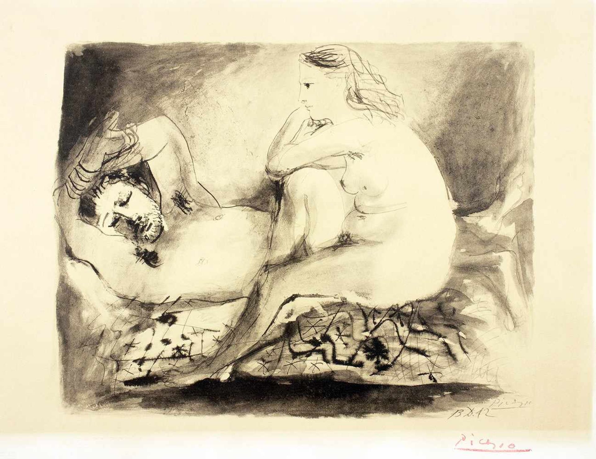 Pablo Picasso. Le Dormeur. Pochoirlithographie. 1942 (1975). 35,5 : 45,5 cm (48,0 : 62,5 cm). <
