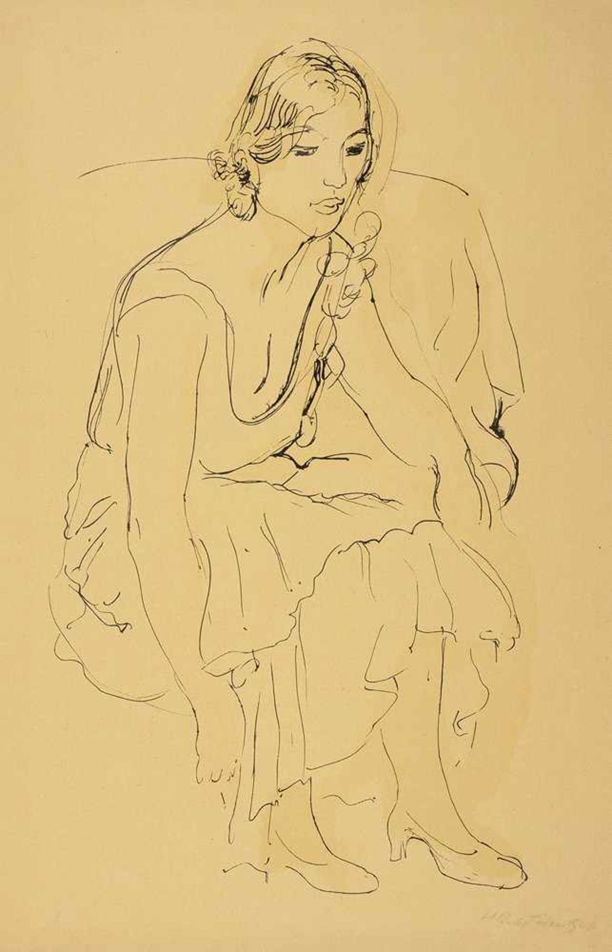 Max Pechstein. Wartende. Farblithographie. 1946. 43,5 : 25,5 cm. Signiert und datiert.
