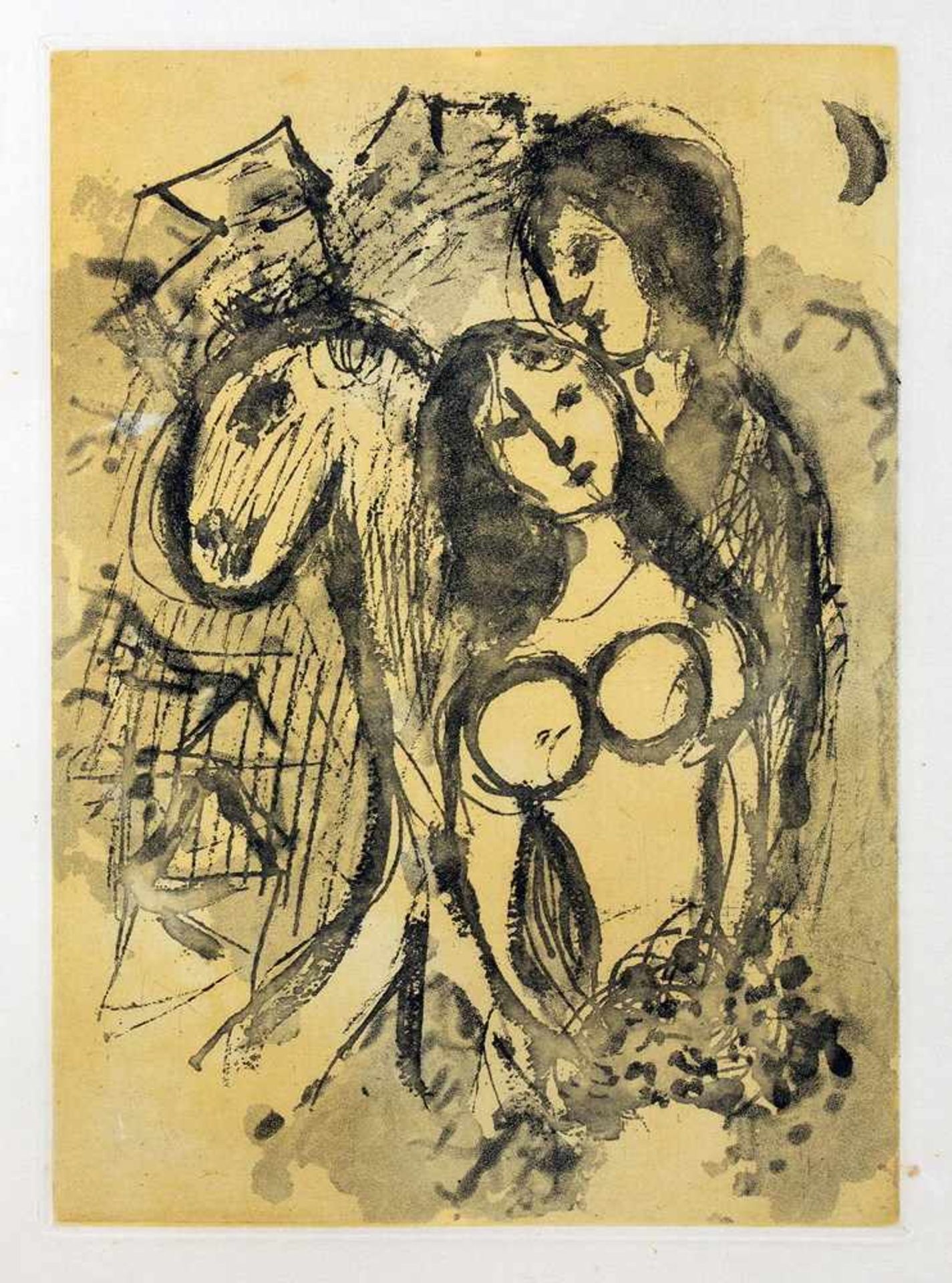 Marc Chagall. Liebespaar mit Pferd. Farbige Radierung. 1961. 23,8 : 16,9 cm (30 : 25 cm).