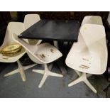 5 REVOLVING WHITE CHAIRS + TABLE