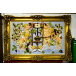 LARGE RELIEF MOULD CHERUB SCENE IN ORNATE GILT FRAME