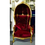 ORNATE GILT AND VELVET BUTTONED BACK PORTERS CHAIR